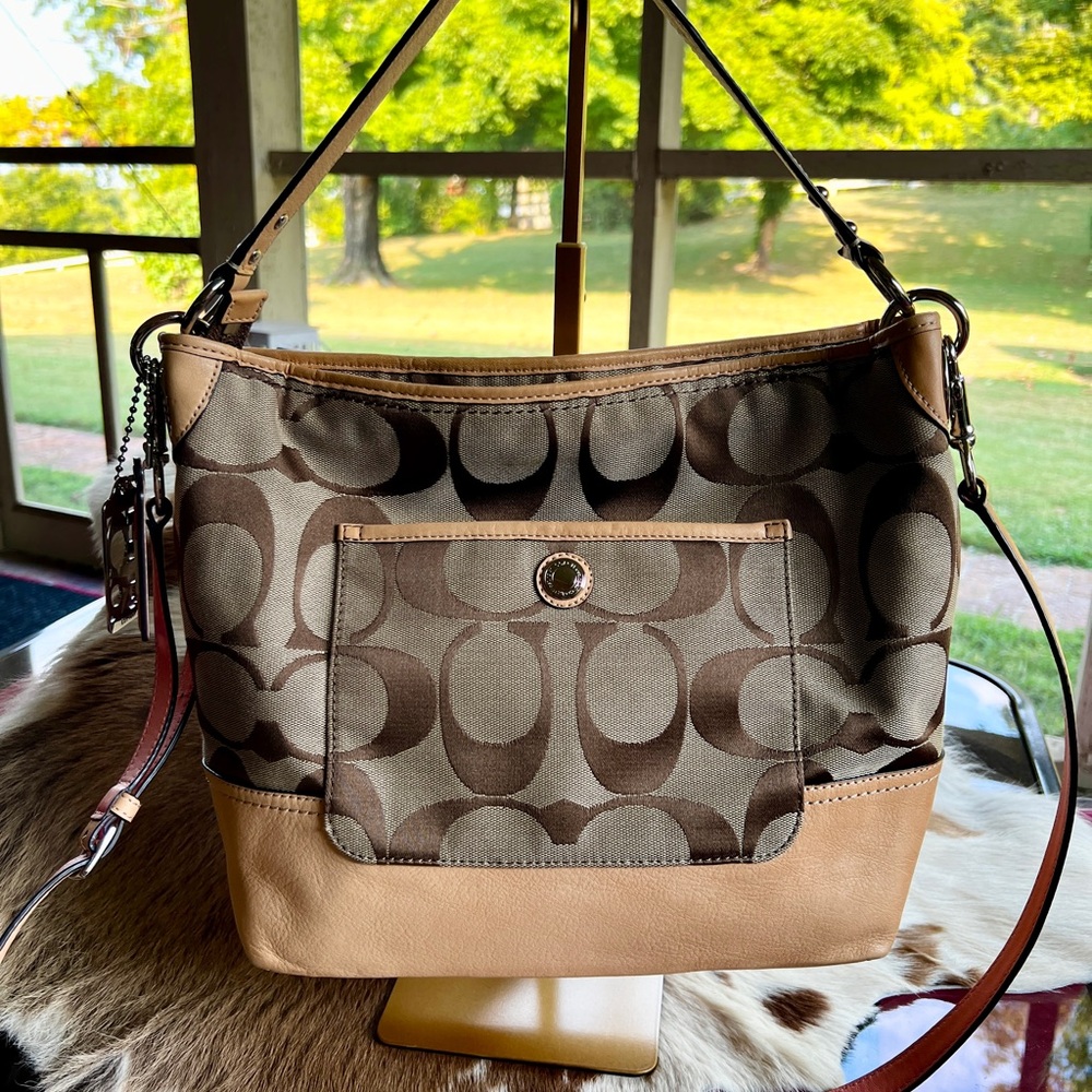 Coach Signature Brown and Tan Shoulder Bag